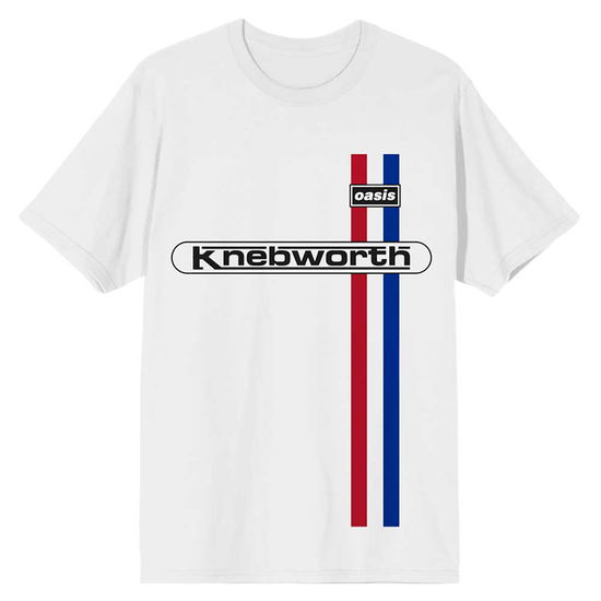 Oasis Unisex T-Shirt: Knebworth Vertical Stripe (White) - Oasis - Merchandise -  - 5056737260823 - June 13, 2024