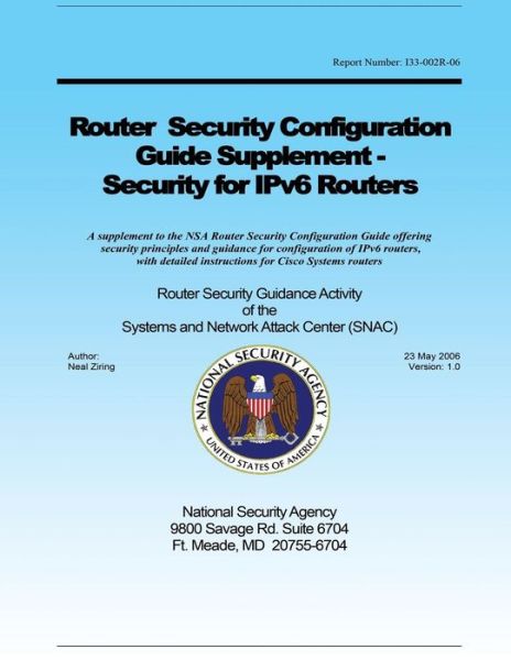 Cover for Ziring · Router Security Configuration Guide Supplement - Security for Ipv6 Routers (Paperback Book) (2015)