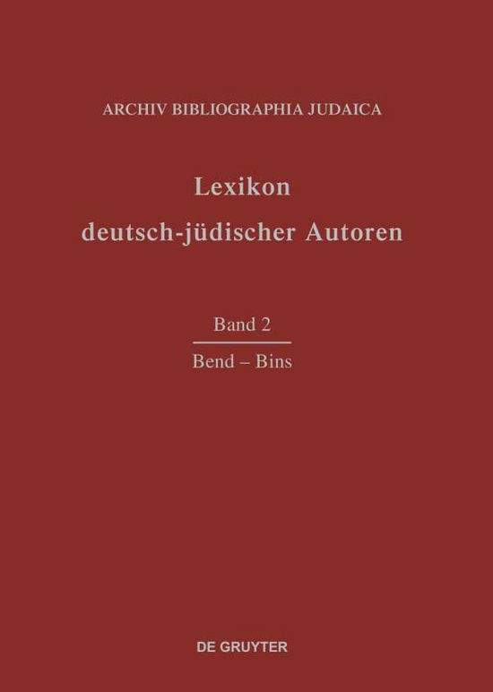 Cover for Archiv Bibliographia Judaica E.v. · Bend - Bins (Book) [German edition] (1993)