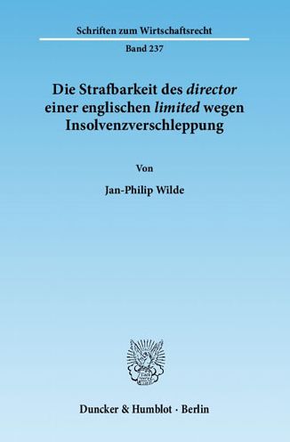 Cover for Wilde · Die Strafbarkeit des director ein (Book) (2012)