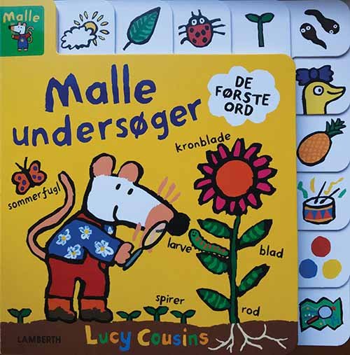 Cover for Lucy Cousins · Lær med Malle: Malle undersøger (Cardboard Book) [1º edição] (2020)