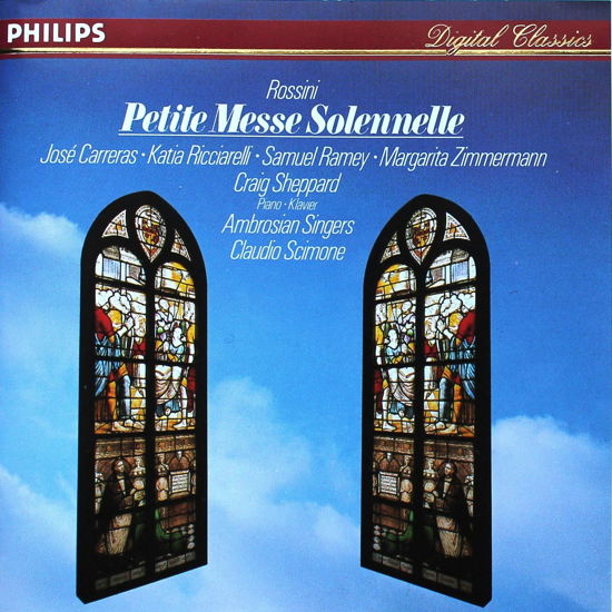 Cover for Ricciarelli K. / Zimmermann M. / Carreras J. / Ramey S. / Ambrosian Singers / Sheppard C. / Berkowitz P. / Nunn R. / Raimondi R. / Fisichella S. / Anderson J. / Ambrosian Opera Chorus / Philharmonia Orchestra / Scimone Claudio · Petite Messe Solennelle / Preghiera (Mose' in Egitto - Atto Iii) (CD) (1991)