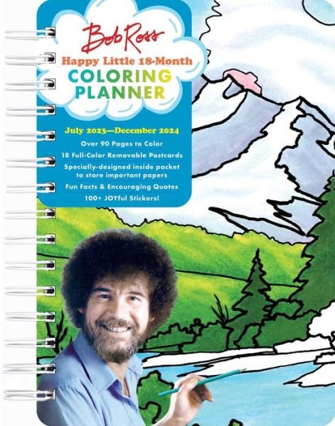 Cover for Editors of Thunder Bay Press · Bob Ross Happy Little 18-Month Coloring Planner: July 2023-December 2024 (Spiralbuch) (2023)