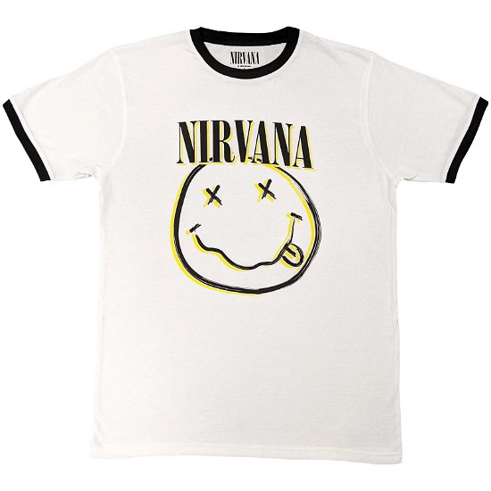 Nirvana Unisex Ringer T-Shirt: Double Happy Face - Nirvana - Koopwaar -  - 5056561073828 - 