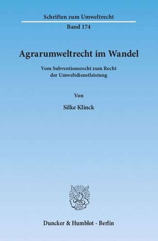 Cover for Klinck · Agrarumweltrecht im Wandel (Bok) (2012)
