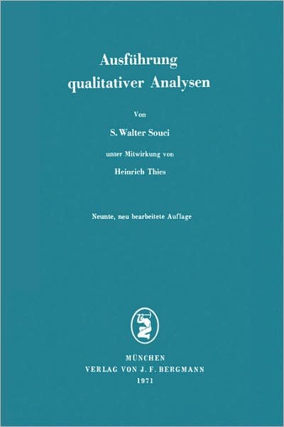 Cover for S W Souci · Ausfuhrung Qualitativer Analysen (Pocketbok) (1971)