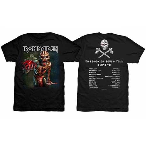 Cover for Iron Maiden · Iron Maiden Unisex T-Shirt: The Book of Souls European Tour V.1 (Back Print) (T-shirt) [size S] [Black - Unisex edition]