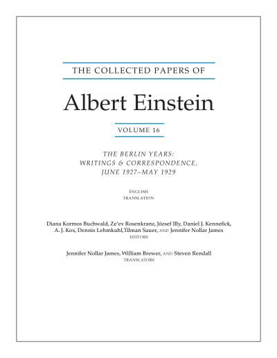 Cover for Albert Einstein · The Collected Papers of Albert Einstein, Volume 16 (Translation Supplement): The Berlin Years / Writings &amp; Correspondence / June 1927–May 1929 - Collected Papers of Albert Einstein (Pocketbok) (2021)