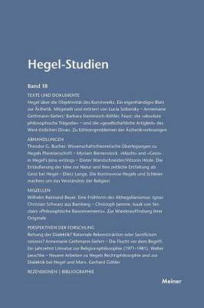 Hegel-Studien / Hegel-Studien Band 18 - Otto Poeggeler - Books - Felix Meiner - 9783787314829 - 1983