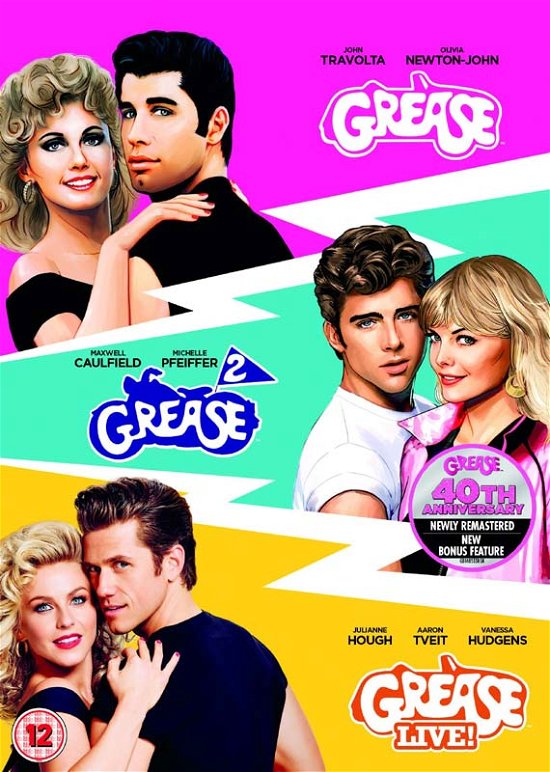 Cover for Grease Triple · Grease/ Grease 2/ Grease-Live  - 40Th Anniversary (DVD) (2018)