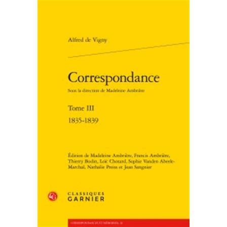 Cover for Alfred De Vigny · Correspondance. Tome III - 1835-1839 (Paperback Book) (2015)