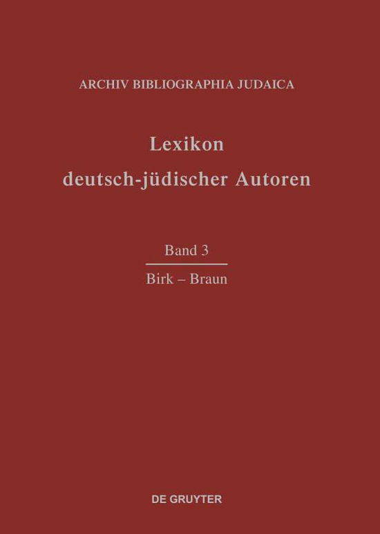 Cover for Archiv Bibliographia Judaica E.v. · Birk - Braun (Book) [German edition] (1994)