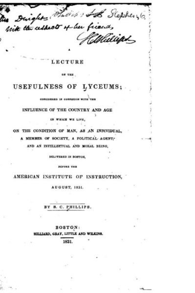 Cover for L C Phillips · A Lecture on the Usefulness of Lyceums (Pocketbok) (2015)