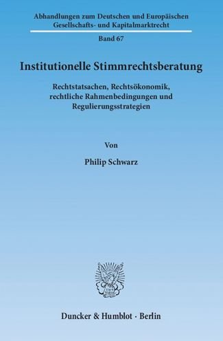 Cover for Schwarz · Institutionelle Stimmrechtsbera (Book) (2013)