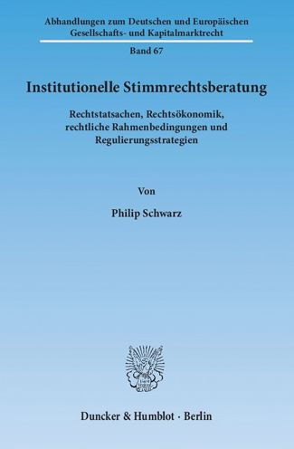 Cover for Schwarz · Institutionelle Stimmrechtsbera (Book) (2013)