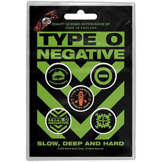 Type O Negative Button Badge Pack: Slow, Deep & Hard - Type O Negative - Marchandise -  - 5056365715832 - 