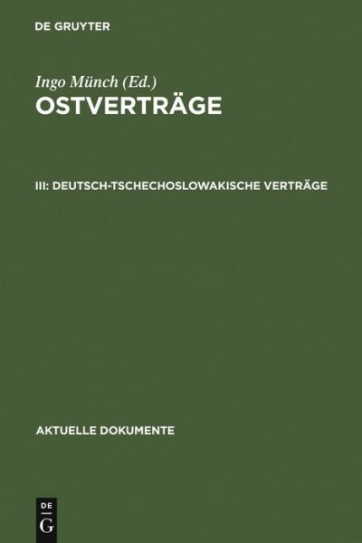 Cover for Ingo M Nch · Deutsch-tschechoslowakische Vertrage (Hardcover Book) (1973)