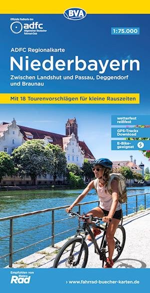 Cover for BVA Bielefelder Verlag · ADFC Regionalkarte Niederbayern mit Tourenvorschlägen, 1:75.000, reiß- und wetterfest, GPS-Tracks Download, E-Bike geeignet (Landkarten) (2022)