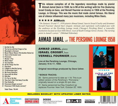 At The Pershing Lounge 1958 (+2 Bonus Tracks) - Ahmad Jamal - Musik - AMERICAN JAZZ CLASSICS DIGIPACK SERIES - 8436559467834 - 9 oktober 2020