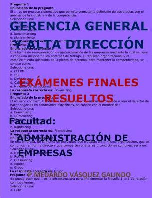 Cover for P Medardo Vasquez Galindo · Gerencia General Y Alta Direcci n-Ex menes Finales Resueltos (Paperback Book) (2019)