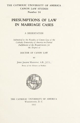 Cover for Manning · Presumptions of Law in Marriage Cases (1935) (Canon Law Dissertations) (Hardcover Book) (2013)