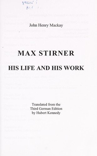 Cover for John Henry Mackay · Max Stirner: His Life and His Work (Paperback Book) (2005)
