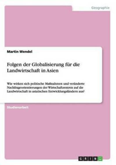 Cover for Wendel · Folgen der Globalisierung für di (Book) [German edition] (2009)