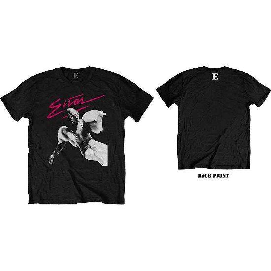 Elton John Unisex T-Shirt: Pink Brush (Back Print) - Elton John - Merchandise -  - 5056170683838 - 