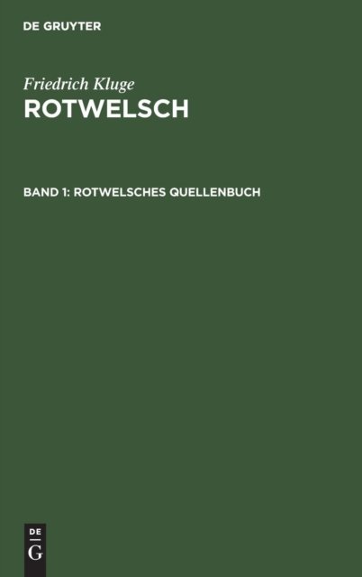 Cover for Friedrich Kluge · Rotwelsch (Buch) (1987)