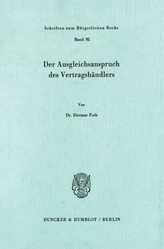 Cover for Foth · Der Ausgleichsanspruch des Vertrag (Book) (1985)