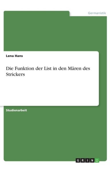 Cover for Hans · Die Funktion der List in den Mären (Book)