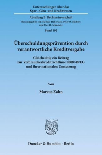 Cover for Zahn · Überschuldungsprävention durch ver (Book) (2011)