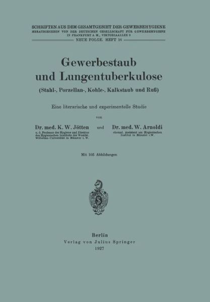 Cover for K W Joetten · Gewerbestaub Und Lungentuberkulose (Stahl-, Porzellan-, Kohle-, Kalkstaub Und Russ) Eine Literarische Und Experimentelle Studie: Neue Folge. Heft 16 (Paperback Book) [1927 edition] (1927)