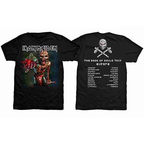 Cover for Iron Maiden · Iron Maiden Unisex T-Shirt: The Book of Souls European Tour V.1 (Back Print) (T-shirt) [size L] [Black - Unisex edition]
