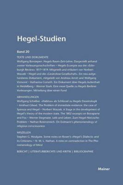 Cover for Otto Poeggeler · Hegel-Studien / Hegel-Studien Band 20 (Taschenbuch) (1985)
