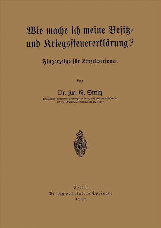 Cover for G Strutz · Wie Mache Ich Meine Besitz- Und Kriegssteuererklarung?: Fingerzeige Fur Einzelpersonen (Paperback Bog) [1917 edition] (1917)