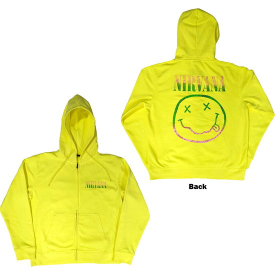 Nirvana Unisex Zipped Hoodie: Sorbet Ray Happy Face (Back Print) - Nirvana - Fanituote -  - 5056561059846 - 