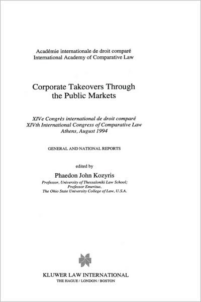 Cover for Phaedon John Kozyris · Corporate Takeovers Through the Public Markets (Innbunden bok) (1995)