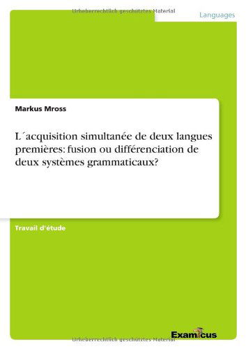 Cover for Mross · L acquisition simultanée de deux (Paperback Book) [French edition] (2012)