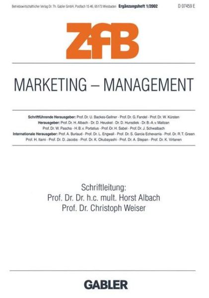 Cover for Horst Albach · Marketing - Management - ZFB Special Issue (Pocketbok) [2002 edition] (2002)