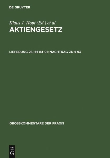 Cover for Et Al. · Aktiengesetz (AktG), Großk.Lfg.26 (Bog) [German, 4 Revised edition] (2006)