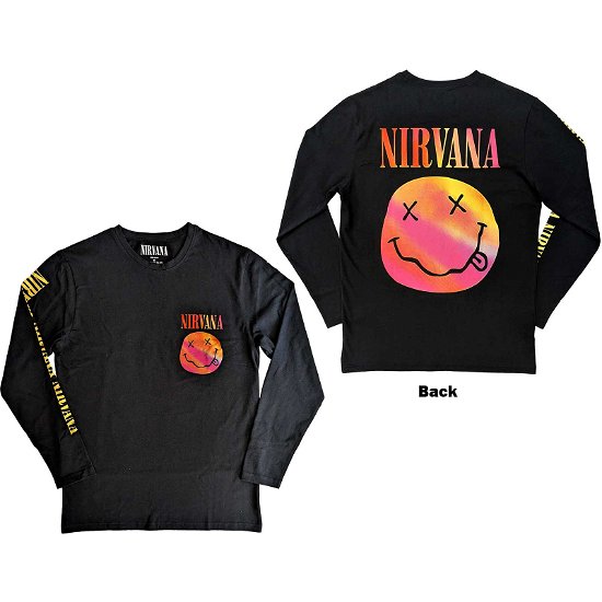 Nirvana Unisex Long Sleeve T-Shirt: Gradient Happy Face (Back & Sleeve Print) - Nirvana - Koopwaar -  - 5056561089850 - 