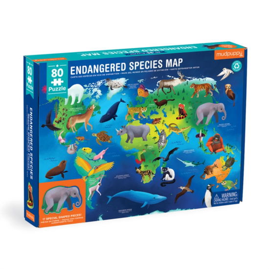 Endangered Species Around the World 80 Piece Geography Puzzle - Mudpuppy - Jogo de tabuleiro - Galison - 9780735374850 - 16 de fevereiro de 2023