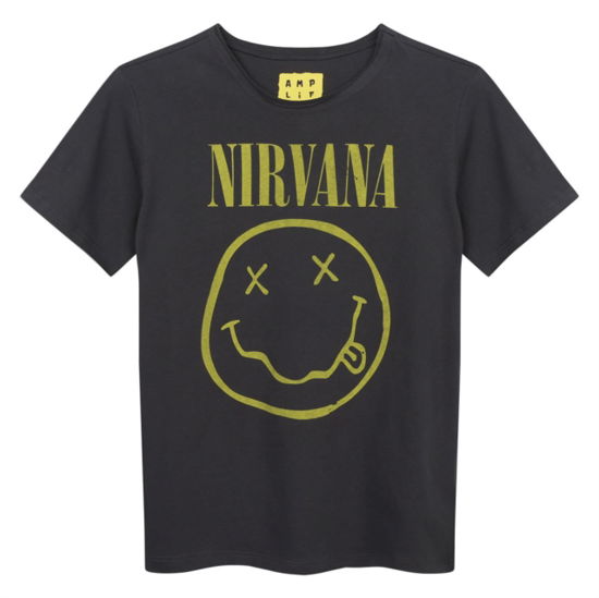 Nirvana - Smiley Face Amplified Vintage Charcoal Kids T-Shirt 9/10 Years - Nirvana - Merchandise - AMPLIFIED - 5054488840851 - 1 december 2023