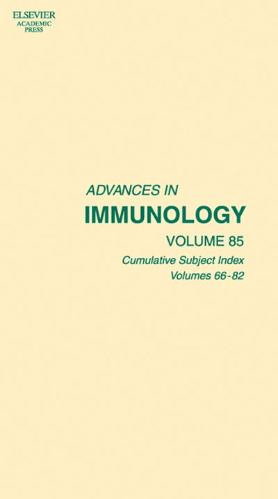 Cover for Alt, Frederick W. (Howard Hughes Medical Institute Research Laboratories, The Children's Hospital, Boston, MA, USA) · Advances in Immunology: Cumulative Subject Index, Volumes 66-82 - Advances in Immunology (Hardcover Book) (2004)