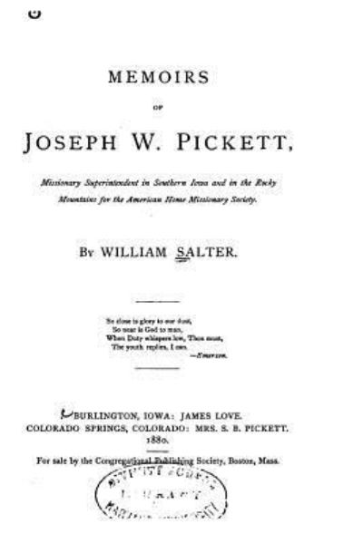 Cover for William Salter · Memoirs of Joseph W. Pickett (Paperback Book) (2016)