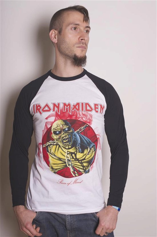 Iron Maiden Unisex Raglan T-Shirt: Piece of Mind - Iron Maiden - Produtos - Global - Apparel - 5055295373853 - 