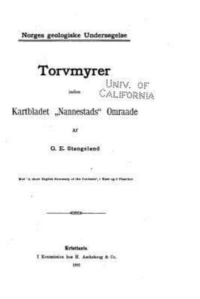 Cover for G E Stangeland · Torvmyrer inden kartbladet Nannestads omraade (Pocketbok) (2016)