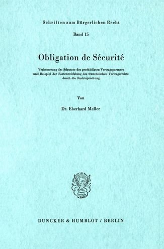 Cover for Meller · Obligation de Sécurité. (Buch) (1974)