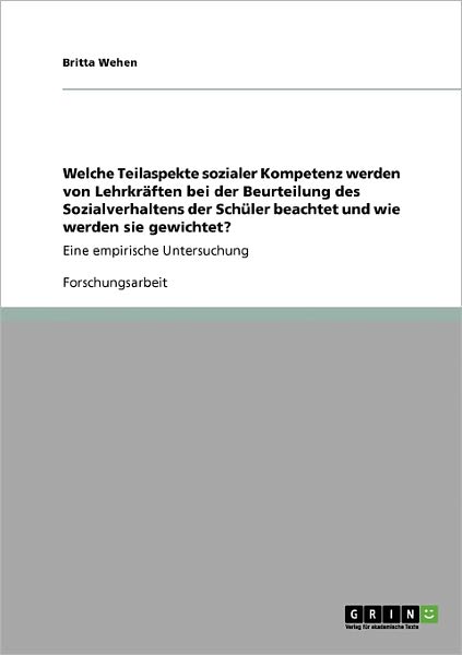 Cover for Wehen · Welche Teilaspekte sozialer Kompe (Book) [German edition] (2009)